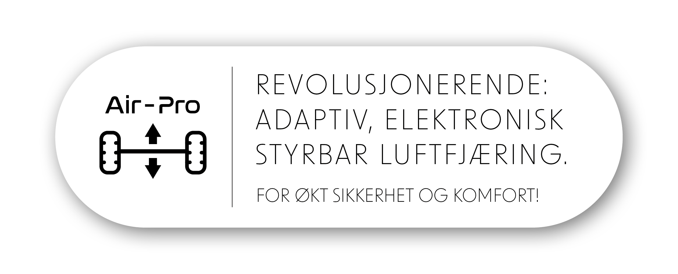 Logo og diagram for et kjøretøyoppheng ved siden av den tyske teksten: Revolusjonen: Adaptiv, elektrisk regulerbar luftfjæring for bobiler fra Iveco Daily. For økt sikkerhet og komfort!